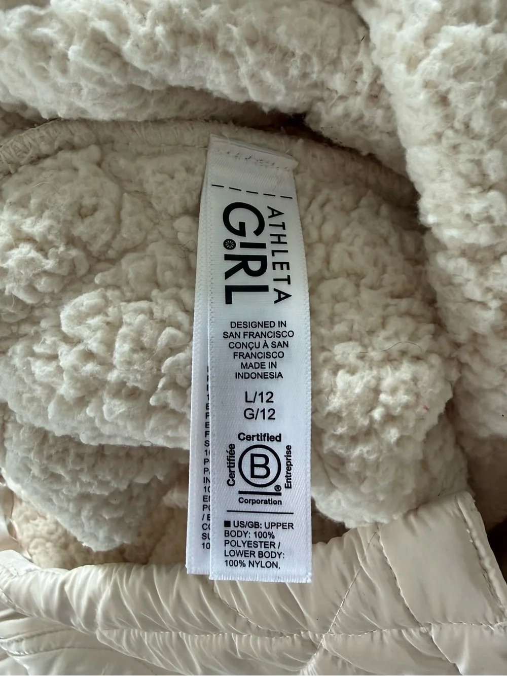 Athleta Girl Toasty Tugga Midi Jacket Sherpa Quilted Size L 12